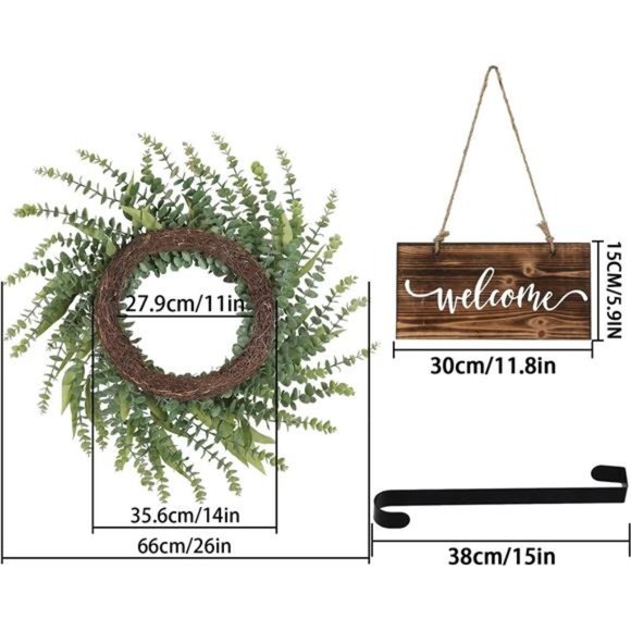 Wreath Front Door Decor Eucalyptus - 26" Farmhouse Large Wreath Spring Summer - Picture 2 of 6